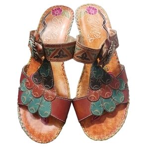 Elite Navajo Genuine Leather Painted Woven Sandals by Corkys Size 8